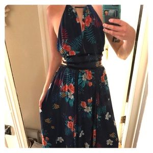 Long Floral Express Dress with Cutouts